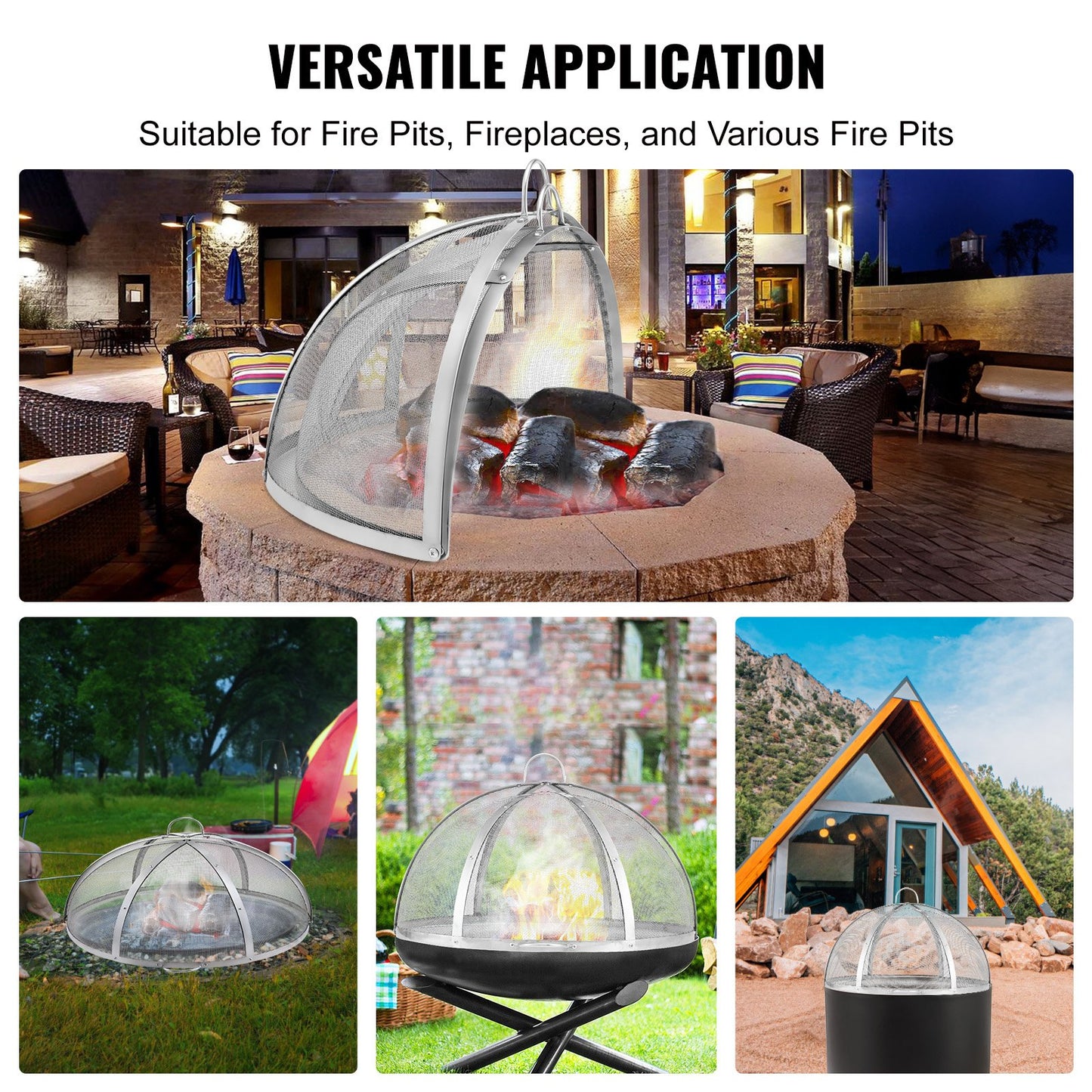 Firepit Spark Screen Lock, 30" Diameter, Utomhus Firepit Ring Lock Runt Tillbehör, Fire Pit Metal Cover, Lättöppningsbar Rostfritt stål Fire Ring Covers för Uteplats Fire Pits Bakgård