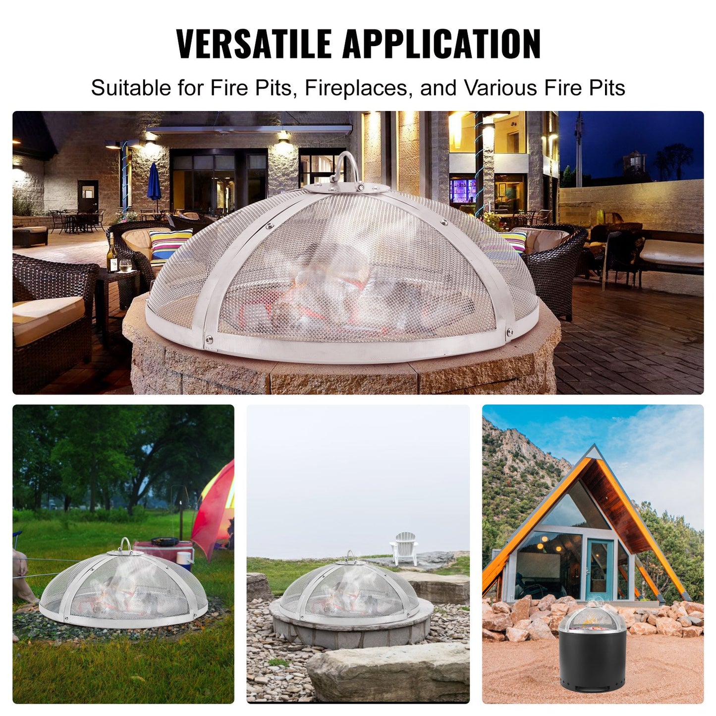 Fire Pit Spark Screen Round 20", förstärkt metallskydd i kraftigt stål, lock för utomhuseldstad, lättöppnande toppskärmslock runt med ringhandtag för utomhusterrass med eldstäder bakgård