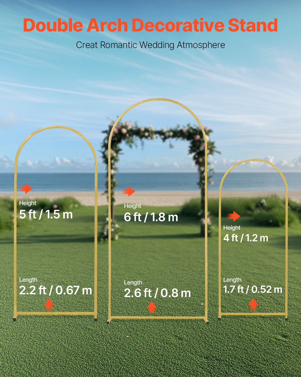 Metal Arch Backdrop Stand Set med 3 stativ med fodralanslutning för bröllop