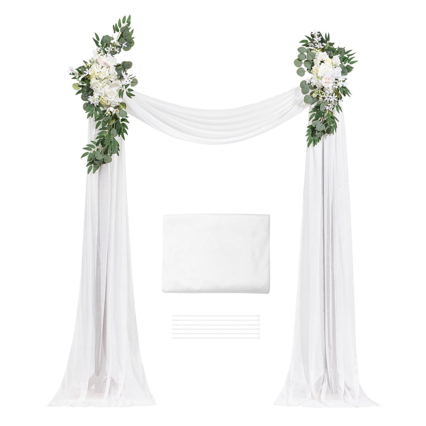 Artificial Wedding Arch Flowers Kit White With 2pcs Flowers 1pcs Drapes