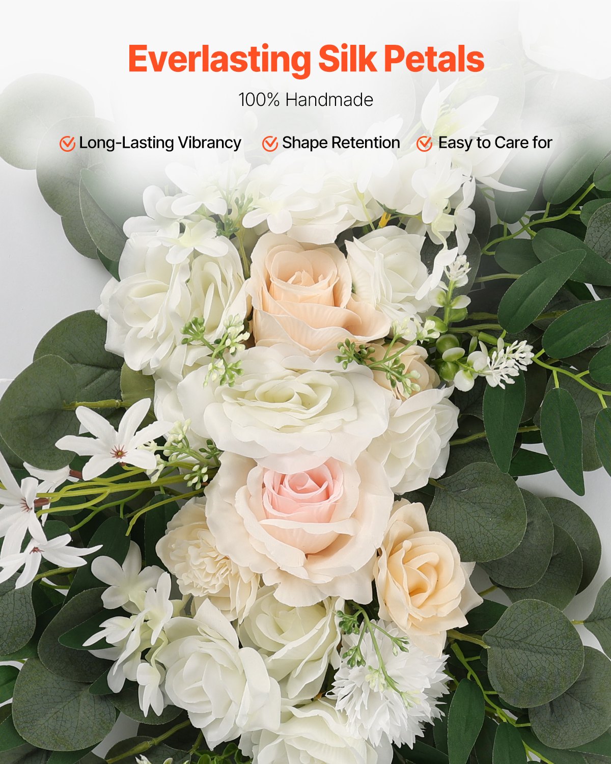 Artificial Wedding Arch Flowers Kit White With 2 Pcs Flowers 2 Pcs Drapes