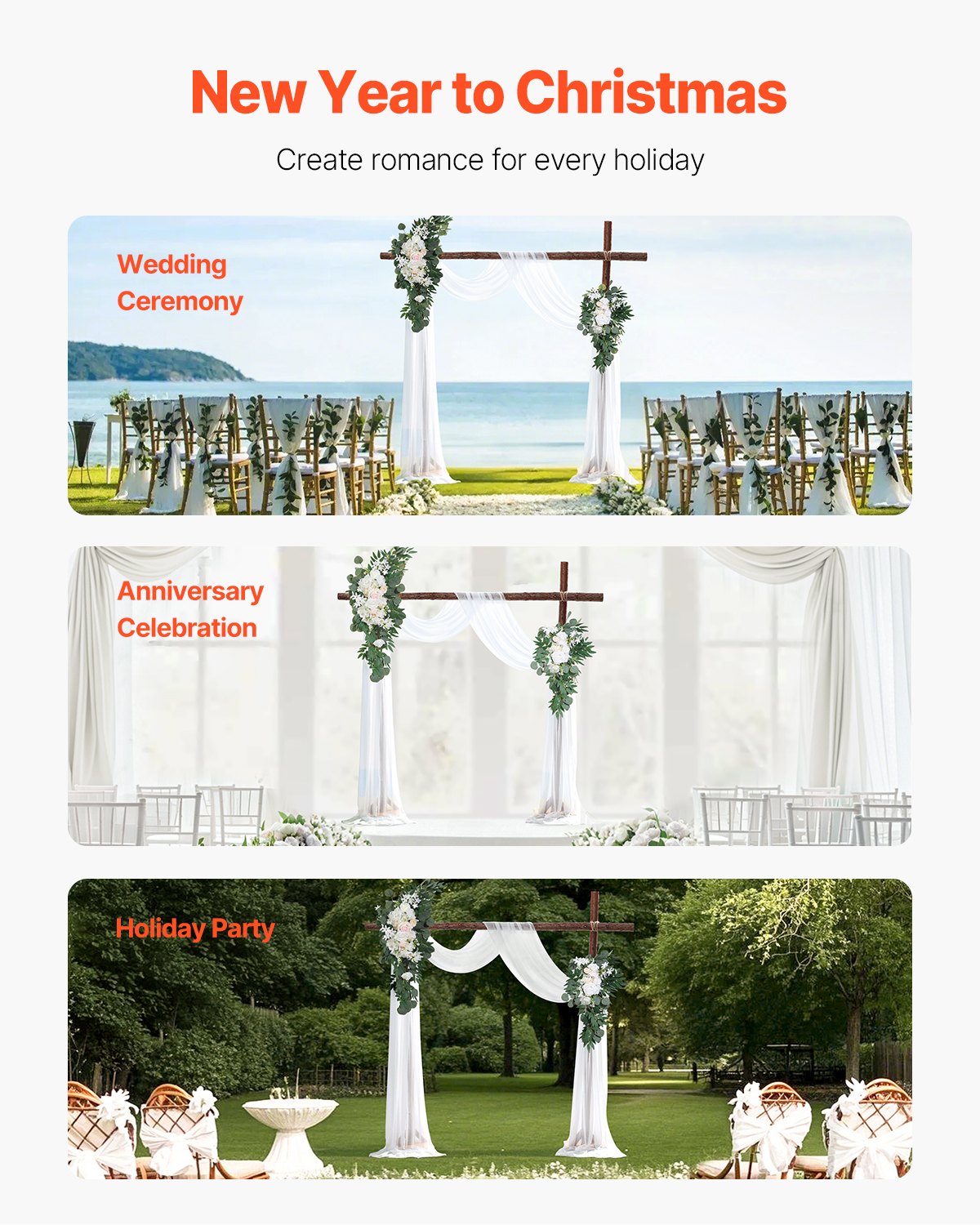 Artificial Wedding Arch Flowers Kit White With 2 Pcs Flowers 2 Pcs Drapes