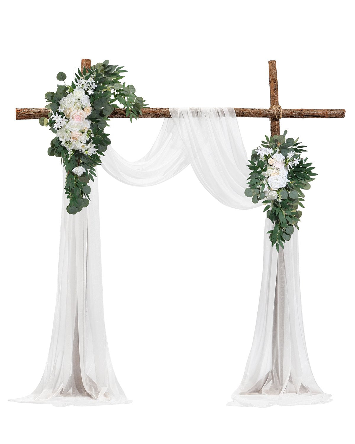 Artificial Wedding Arch Flowers Kit White With 2 Pcs Flowers 2 Pcs Drapes