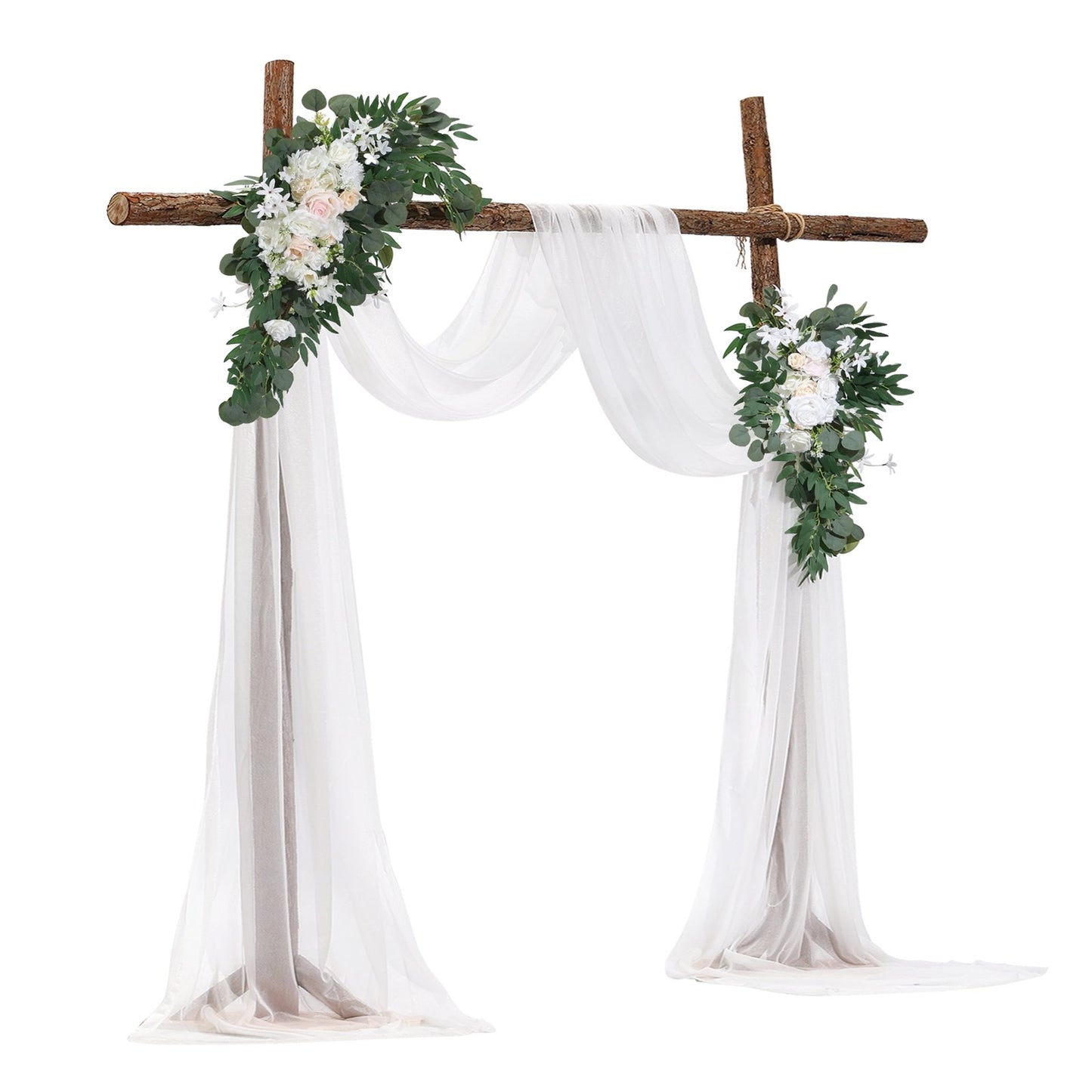 Artificial Wedding Arch Flowers Kit White With 2 Pcs Flowers 2 Pcs Drapes