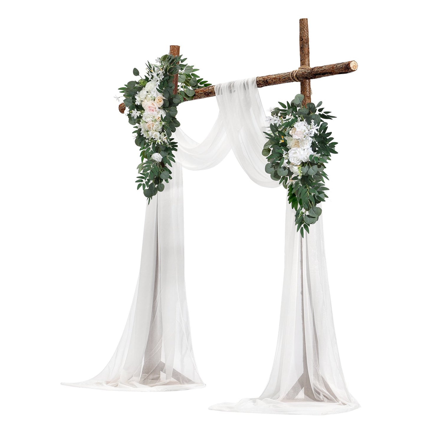 Artificial Wedding Arch Flowers Kit White With 2 Pcs Flowers 2 Pcs Drapes