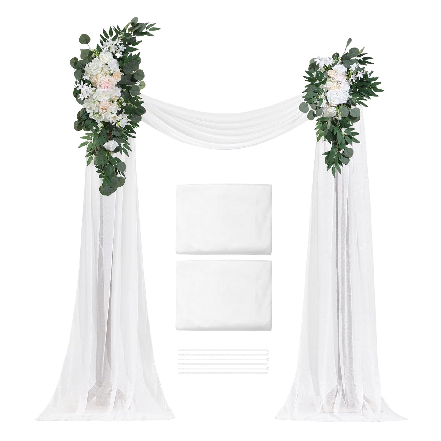 Artificial Wedding Arch Flowers Kit White With 2 Pcs Flowers 2 Pcs Drapes