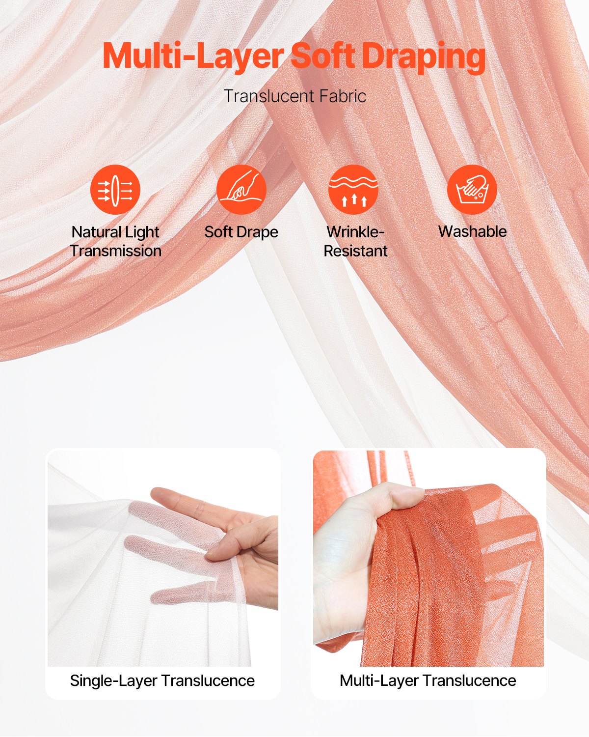 Artificial Wedding Arch Flowers Kit Orange With 2 Pcs Flowers 2 Pcs Drapes