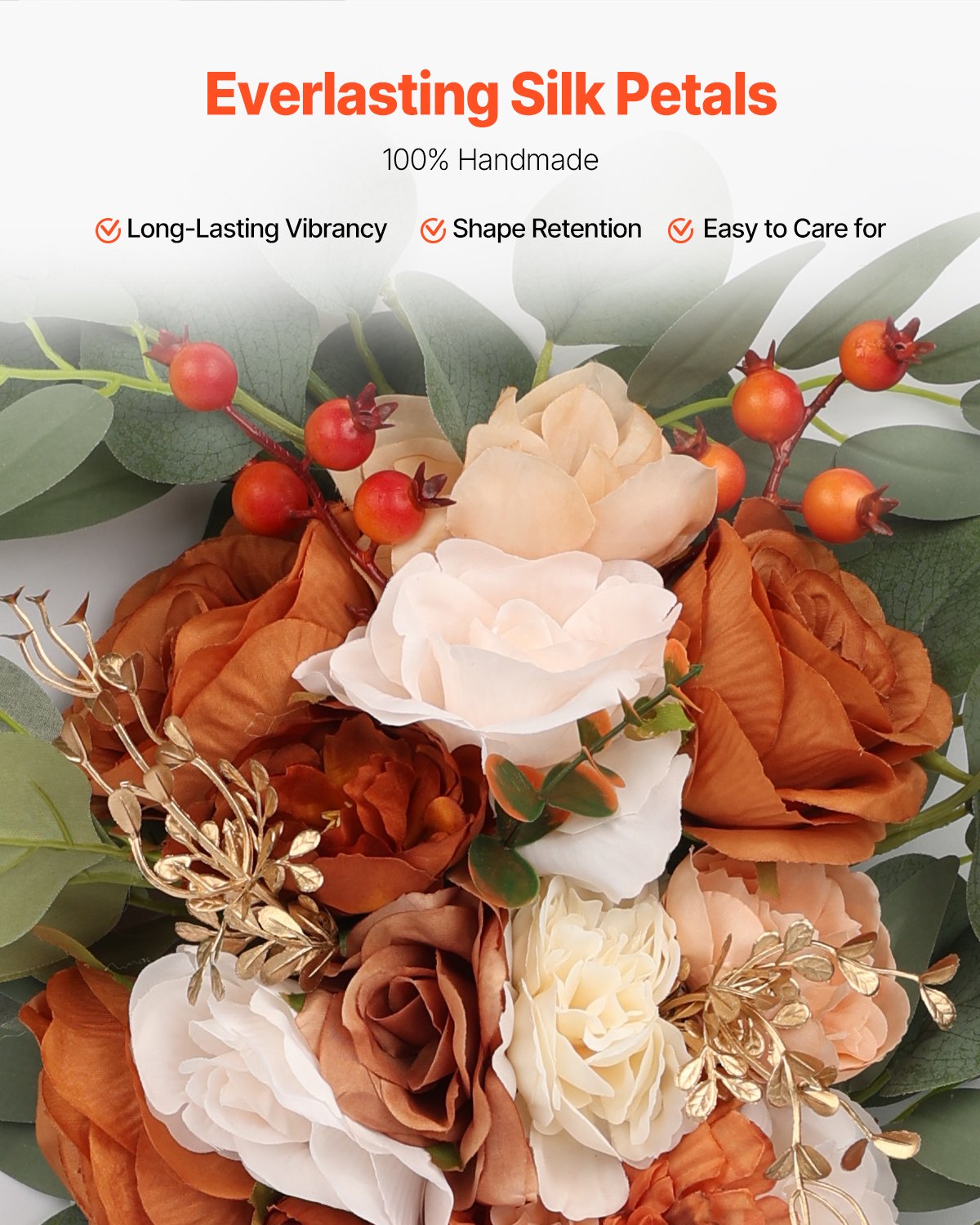 Artificial Wedding Arch Flowers Kit Orange With 2 Pcs Flowers 2 Pcs Drapes