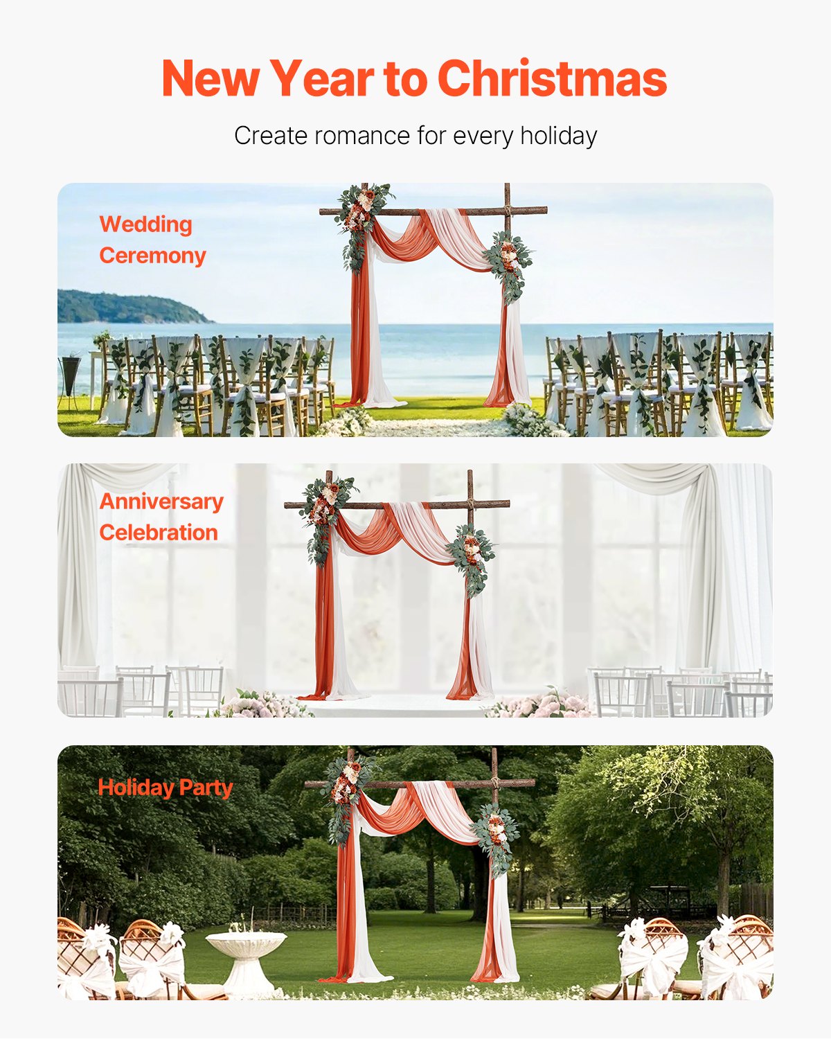 Artificial Wedding Arch Flowers Kit Orange With 2 Pcs Flowers 2 Pcs Drapes
