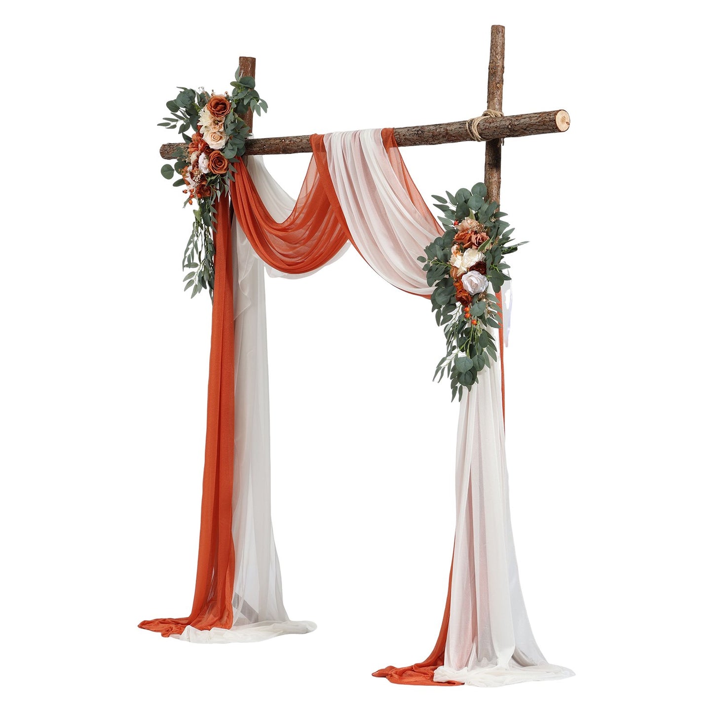 Artificial Wedding Arch Flowers Kit Orange With 2 Pcs Flowers 2 Pcs Drapes
