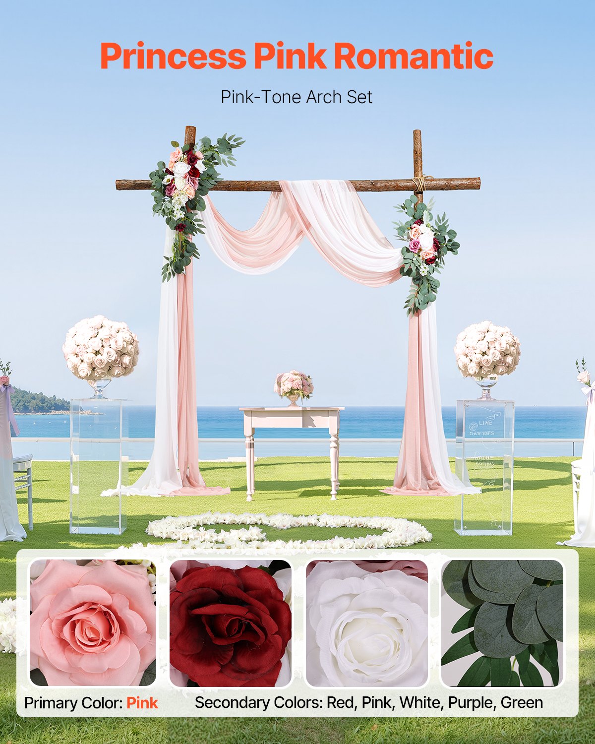Artificial Wedding Arch Flowers Kit Pink With 2pcs Flowers 2pcs Drapes