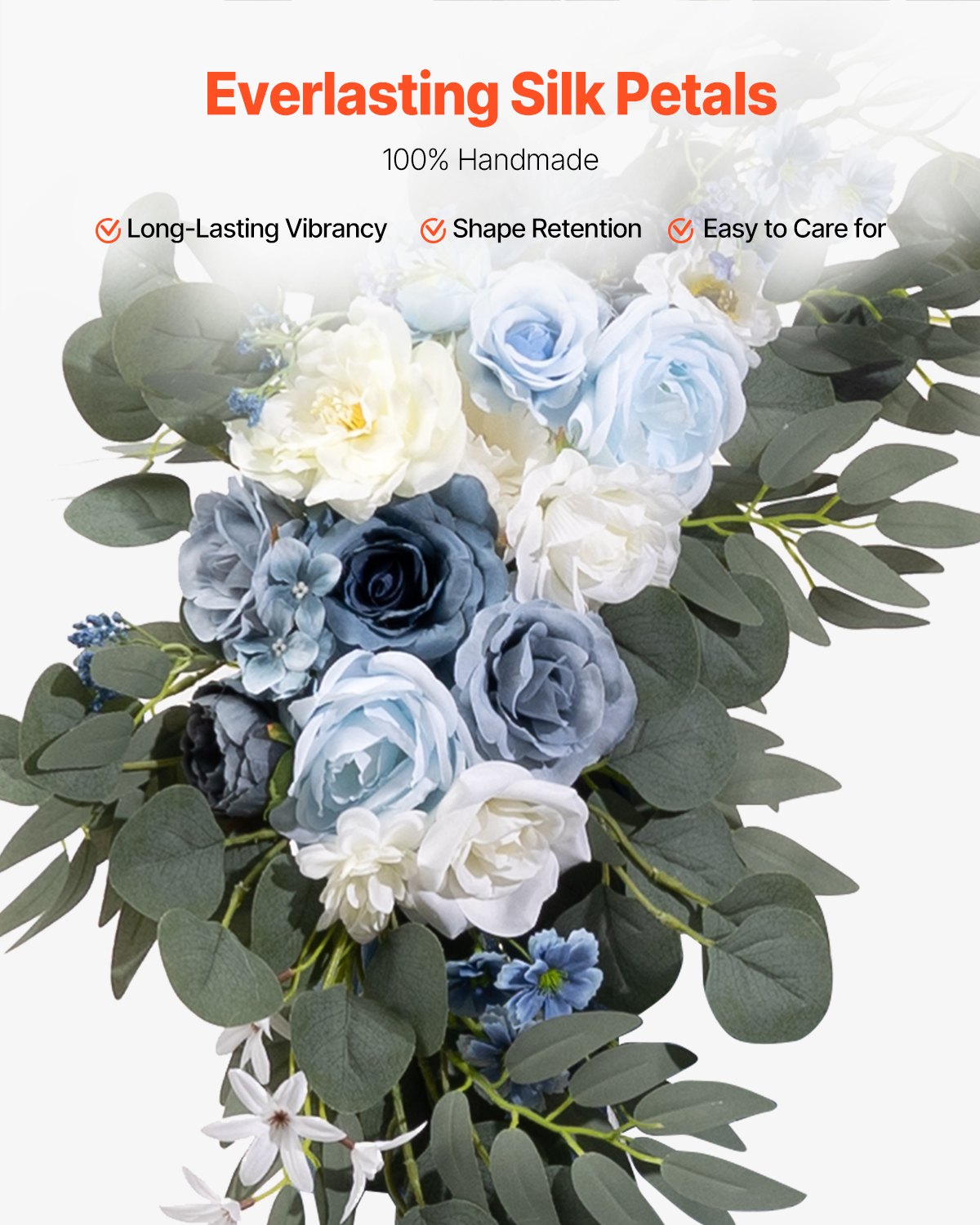 Artificial Wedding Arch Flowers Kit Blue With 2 Pcs Flowers 2 Pcs Drapes