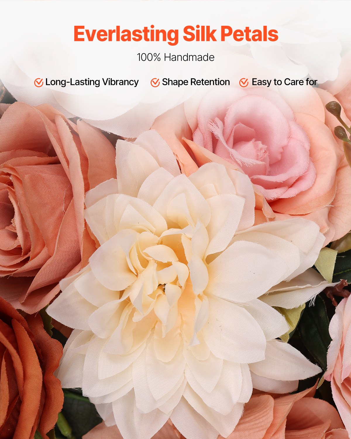 Artificial Wedding Arch Flowers Kit Orange With 2 Pcs Flowers 3 Pcs Drapes