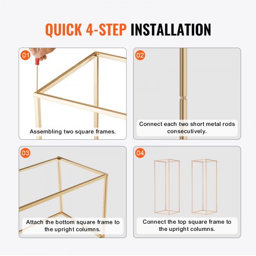 2 Stück 80 cm hoher Blumenständer für Hochzeiten, geometrisches Herzstück aus Metallvasensäulen, rechteckiger Blumenständer in Gold für Event-Empfang auf der T-Bühne, Partydekoration für Zuhause | EU