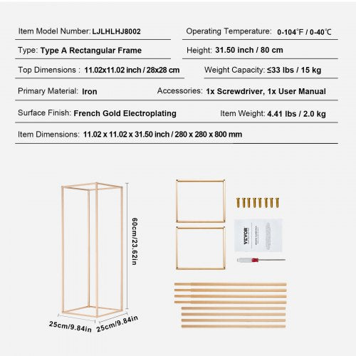 2 Stück 80 cm hoher Blumenständer für Hochzeiten, geometrisches Herzstück aus Metallvasensäulen, rechteckiger Blumenständer in Gold für Event-Empfang auf der T-Bühne, Partydekoration für Zuhause | EU