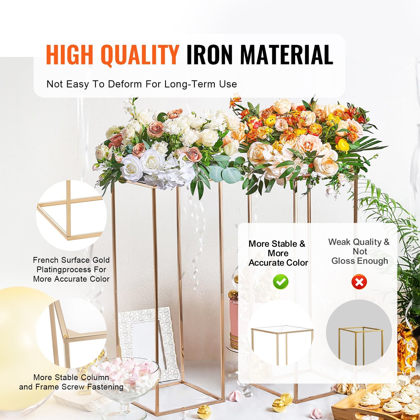10 Stück 80 cm hoher Blumenständer für Hochzeiten, mit Acryllaminat, geometrischer Mittelstückständer aus Metall mit Vasensäule, rechteckiger Blumenständer in Gold für Veranstaltungsempfänge, Partydekoration