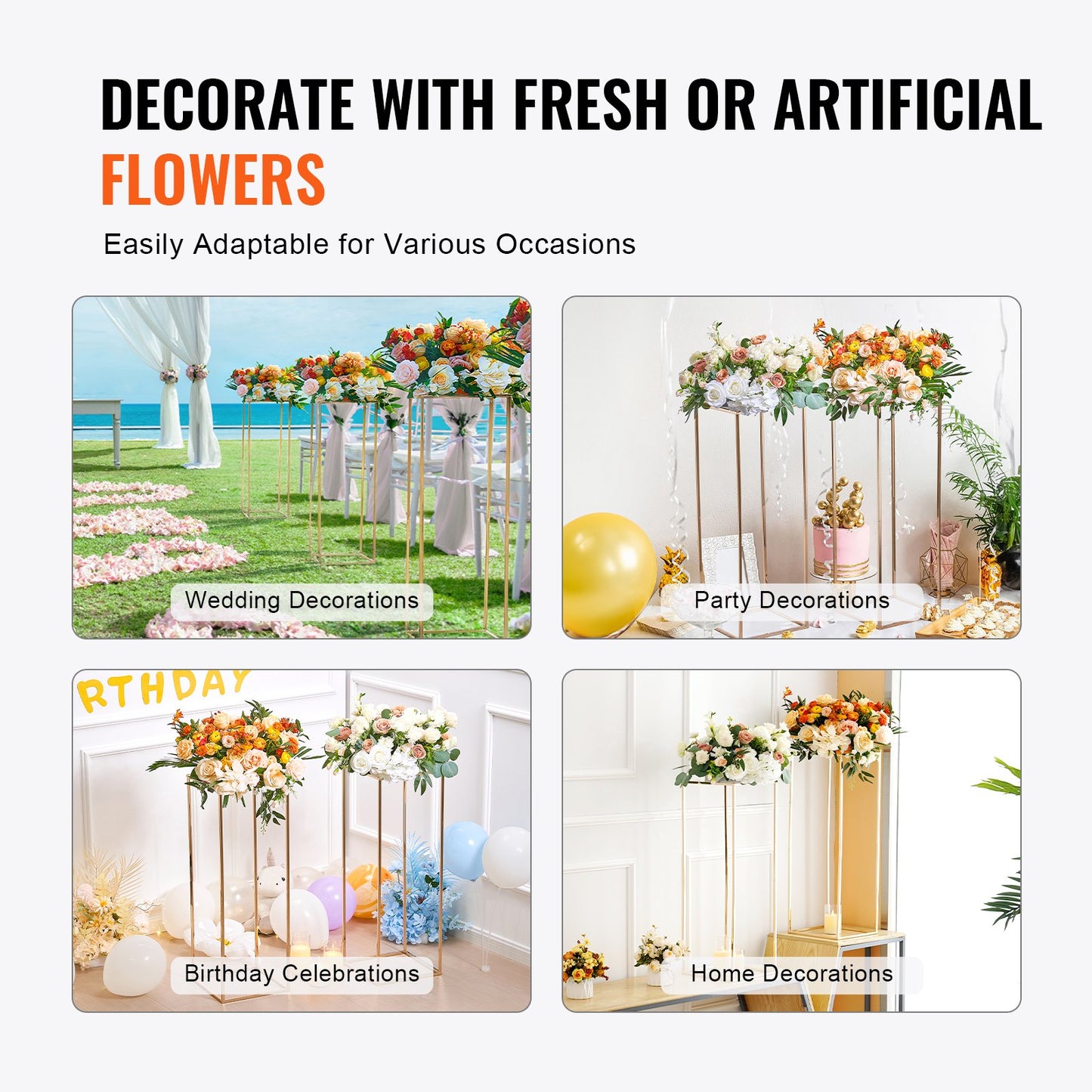 10 Stück 80 cm hoher Blumenständer für Hochzeiten, mit Acryllaminat, geometrischer Mittelstückständer aus Metall mit Vasensäule, rechteckiger Blumenständer in Gold für Veranstaltungsempfänge, Partydekoration