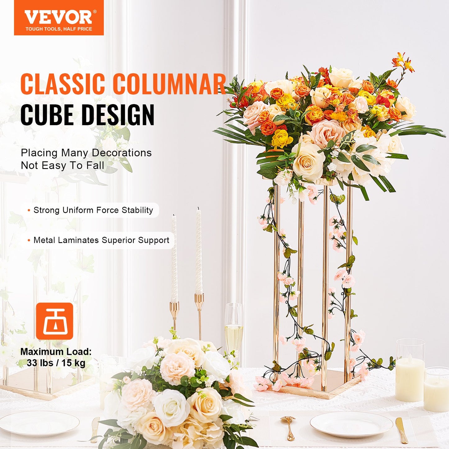 4 STK Guldmetallkolumn bröllopsblomsterställ, 31,5 tum/80 cm högt med metalllaminat, vass geometriska mittpunktsställ, cylindriskt blommig displayställ för evenemangsmottagning, festvägledningar