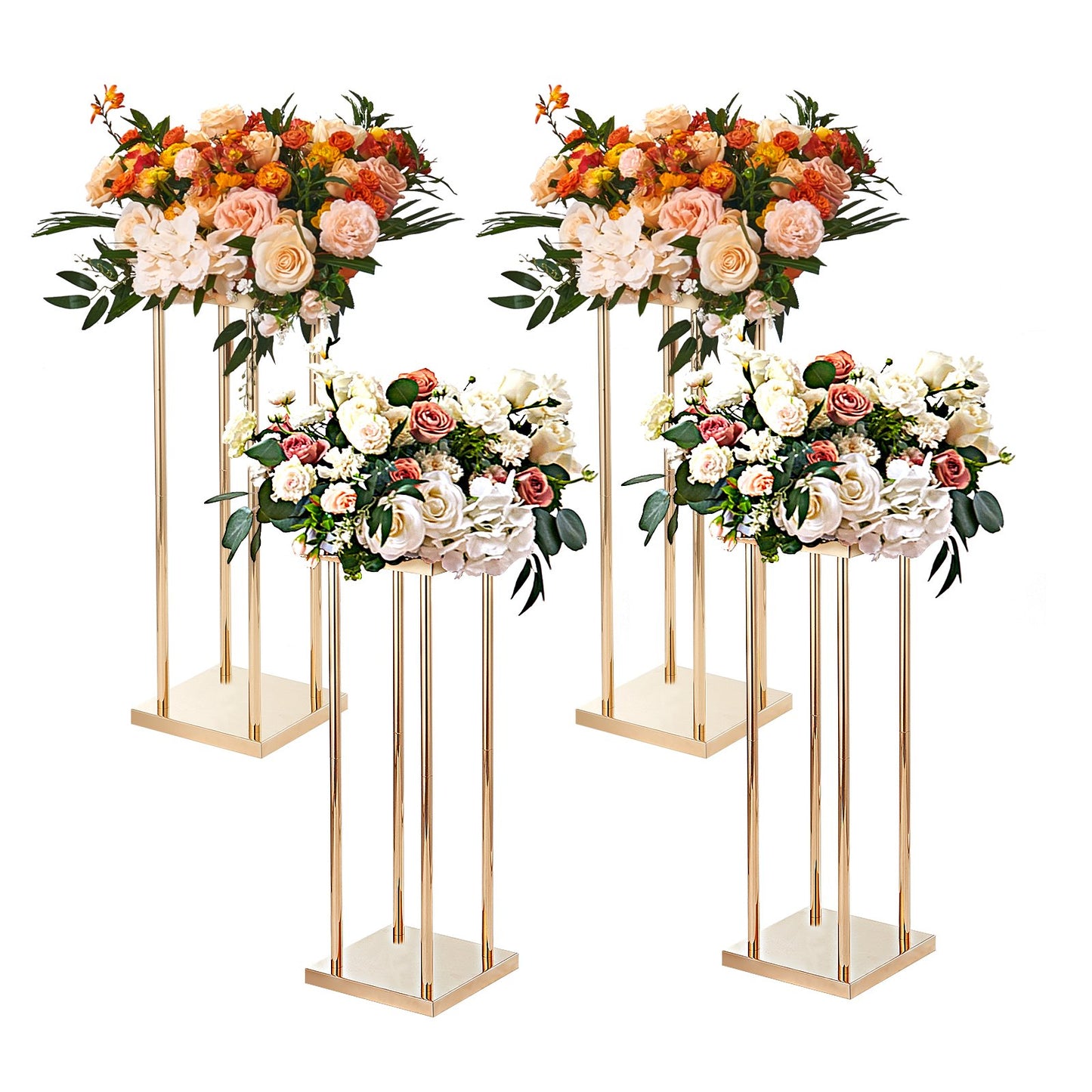 4 STK Guldmetallkolumn bröllopsblomsterställ, 31,5 tum/80 cm högt med metalllaminat, vass geometriska mittpunktsställ, cylindriskt blommig displayställ för evenemangsmottagning, festvägledningar