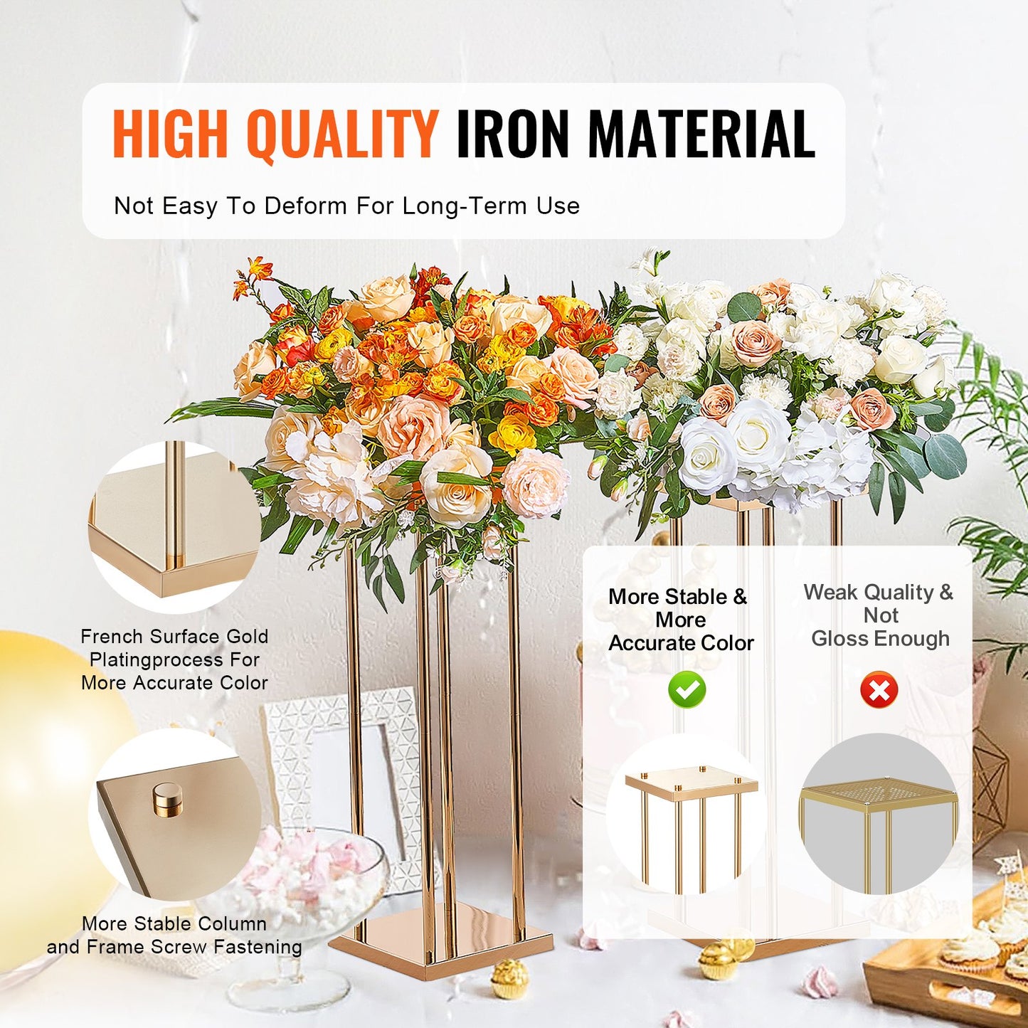 4ST Guldmetallkolumn bröllopsblomsterställ, 23,6 tum/60 cm högt med metalllaminat, vass geometriska mittpunktsställ, cylindriskt blommigt displayställ för evenemangsmottagning, festvägledningar