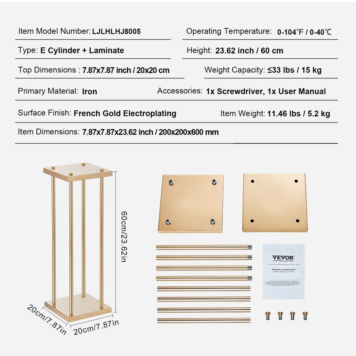 4ST Guldmetallkolumn bröllopsblomsterställ, 23,6 tum/60 cm högt med metalllaminat, vass geometriska mittpunktsställ, cylindriskt blommigt displayställ för evenemangsmottagning, festvägledningar