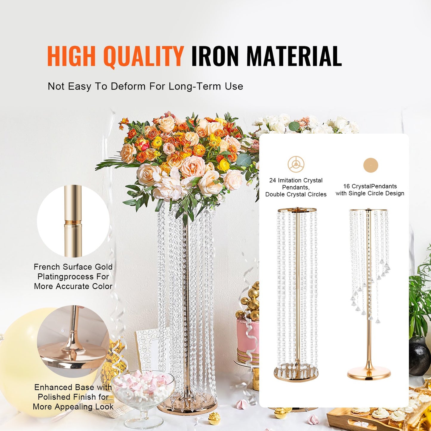 2PCS 35.43 inch/90 cm Tall Crystal Wedding Flower Stand, Luxury Centerpieces Flower Vases Crystal Gold Vase Metal, Perfect for T-Stage Wedding Party Ceremony Dinner Event Hotel Home Decor