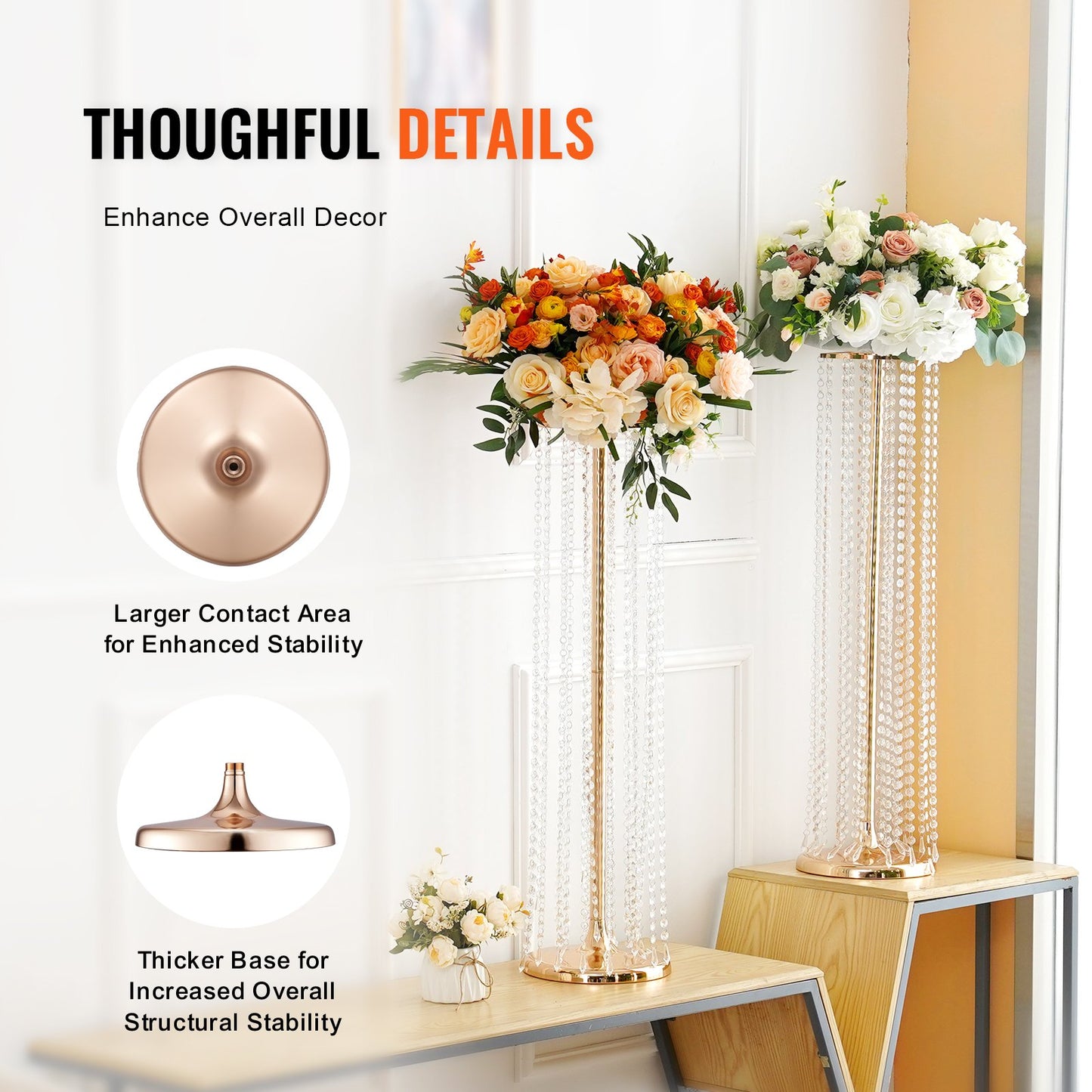 2PCS 35.43 inch/90 cm Tall Crystal Wedding Flower Stand, Luxury Centerpieces Flower Vases Crystal Gold Vase Metal, Perfect for T-Stage Wedding Party Ceremony Dinner Event Hotel Home Decor