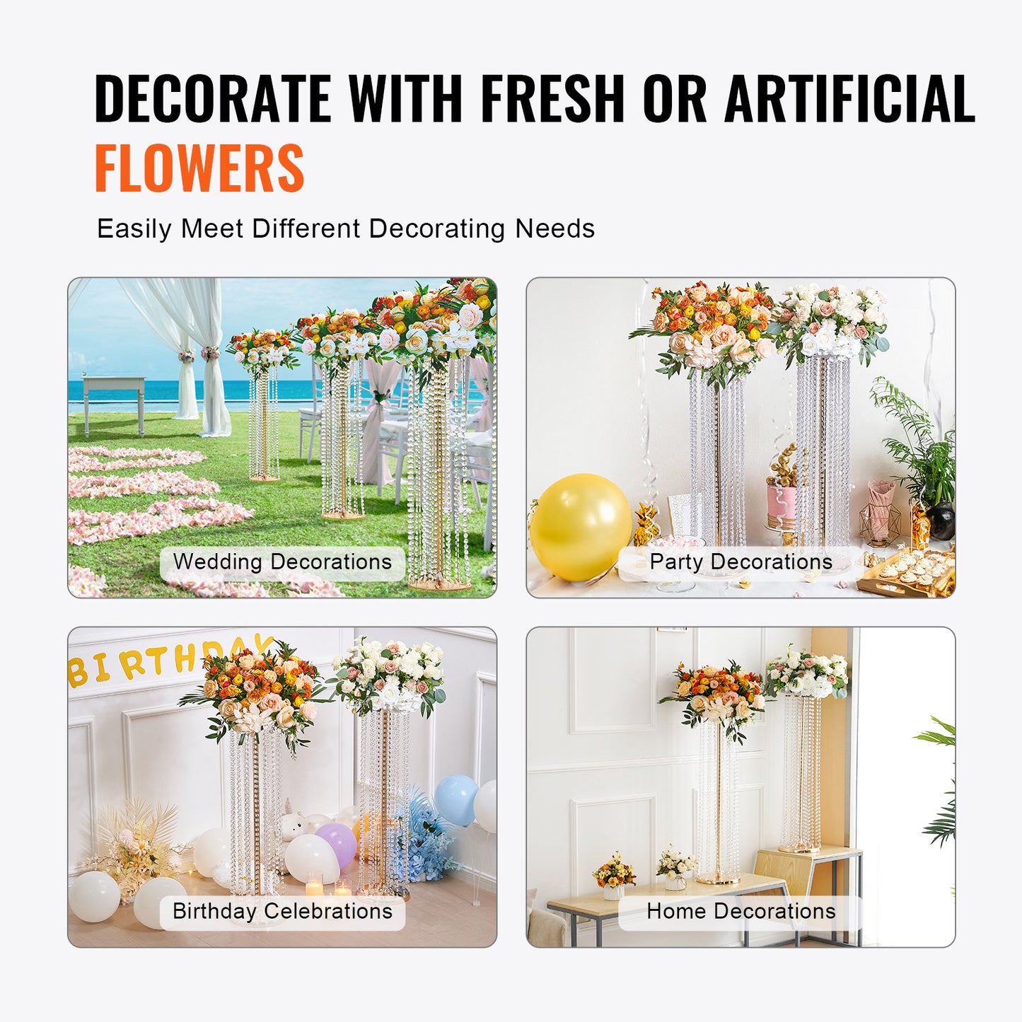 2PCS 35.43 inch/90 cm Tall Crystal Wedding Flower Stand, Luxury Centerpieces Flower Vases Crystal Gold Vase Metal, Perfect for T-Stage Wedding Party Ceremony Dinner Event Hotel Home Decor