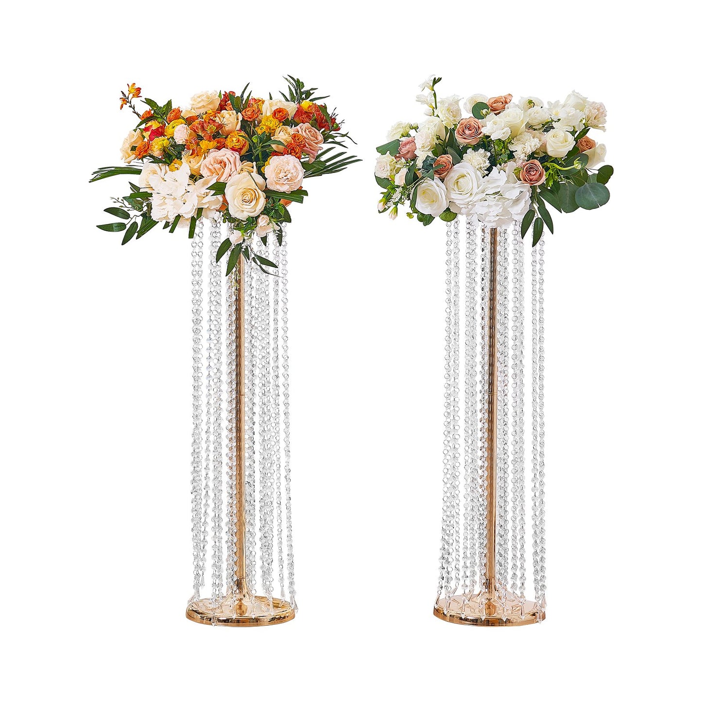2PCS 35.43 inch/90 cm Tall Crystal Wedding Flower Stand, Luxury Centerpieces Flower Vases Crystal Gold Vase Metal, Perfect for T-Stage Wedding Party Ceremony Dinner Event Hotel Home Decor
