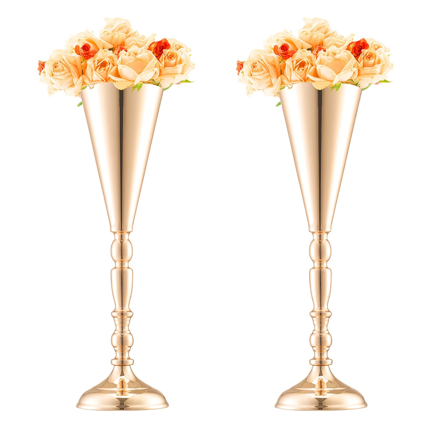 10 STK 43cm/16,9” hög bröllopsblommavas metall guldtrumpet för bord