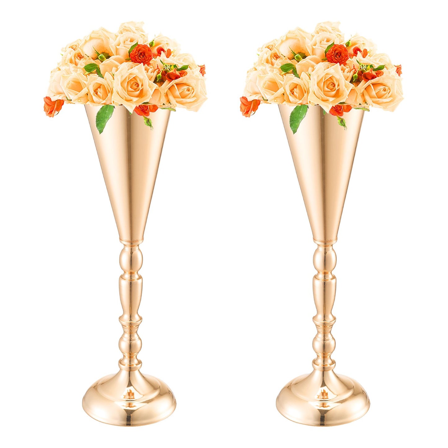 10 STK 43cm/16,9” hög bröllopsblommavas metall guldtrumpet för bord