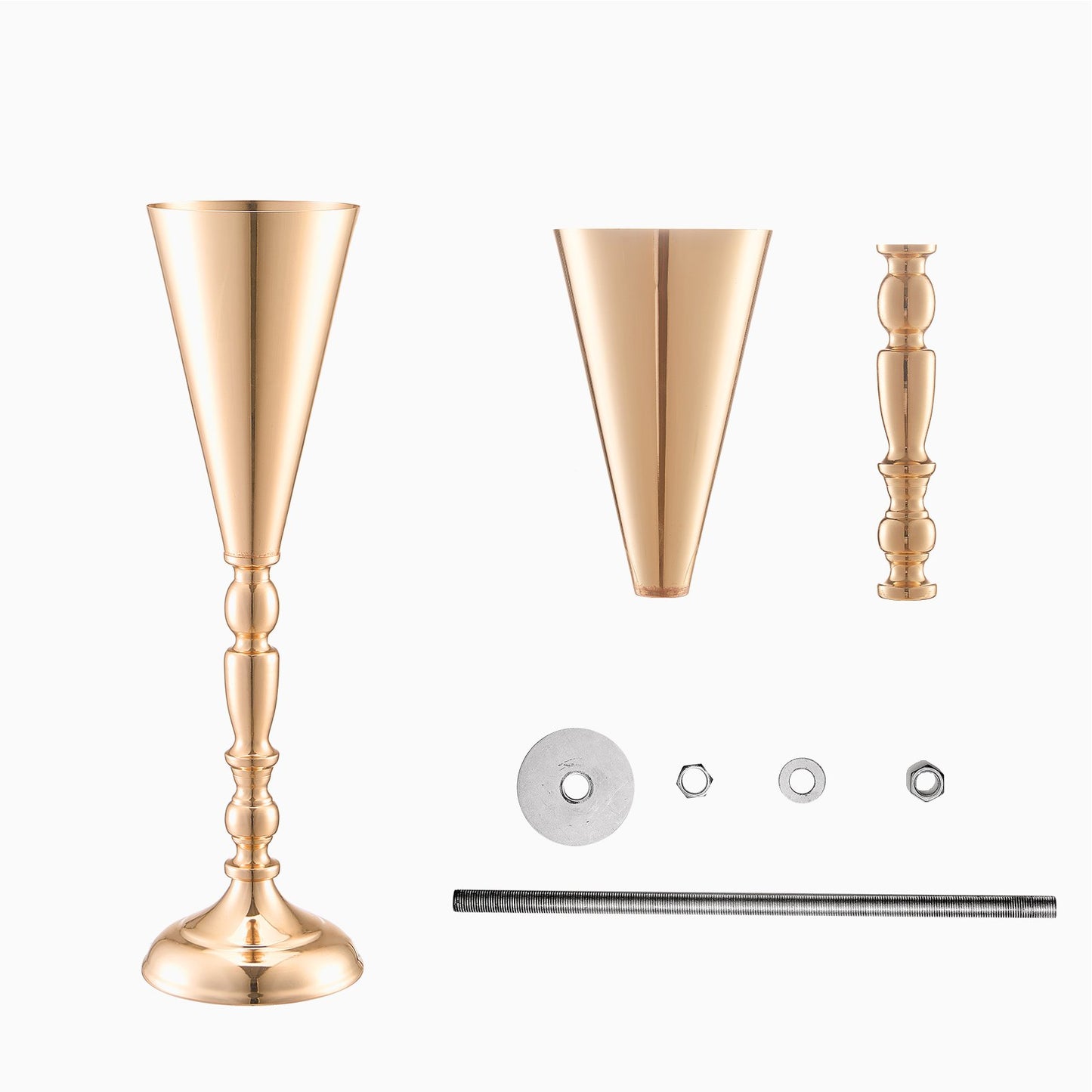 10 STK 43cm/16,9” hög bröllopsblommavas metall guldtrumpet för bord