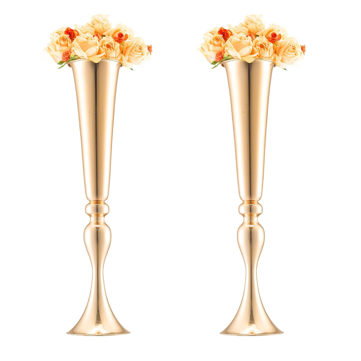 2 STK 56cm/22,05” Hög bröllopsblommavas Metall Guld Trumpet för bord