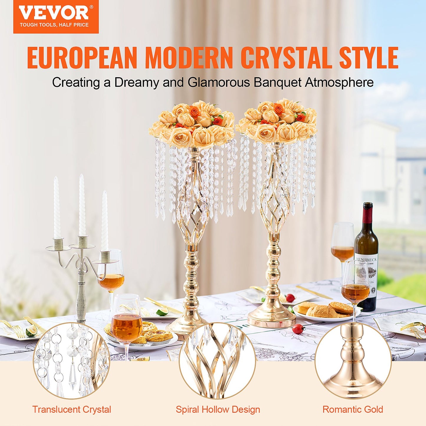 10 STÜCKE 55 cm/21,65 ”Hoch Kristall Hochzeit Blume Stehen Vase für Party Dekoration