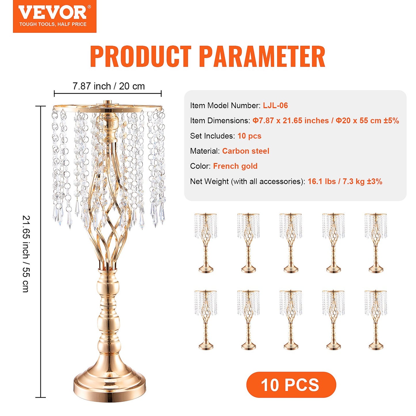 10 STÜCKE 55 cm/21,65 ”Hoch Kristall Hochzeit Blume Stehen Vase für Party Dekoration