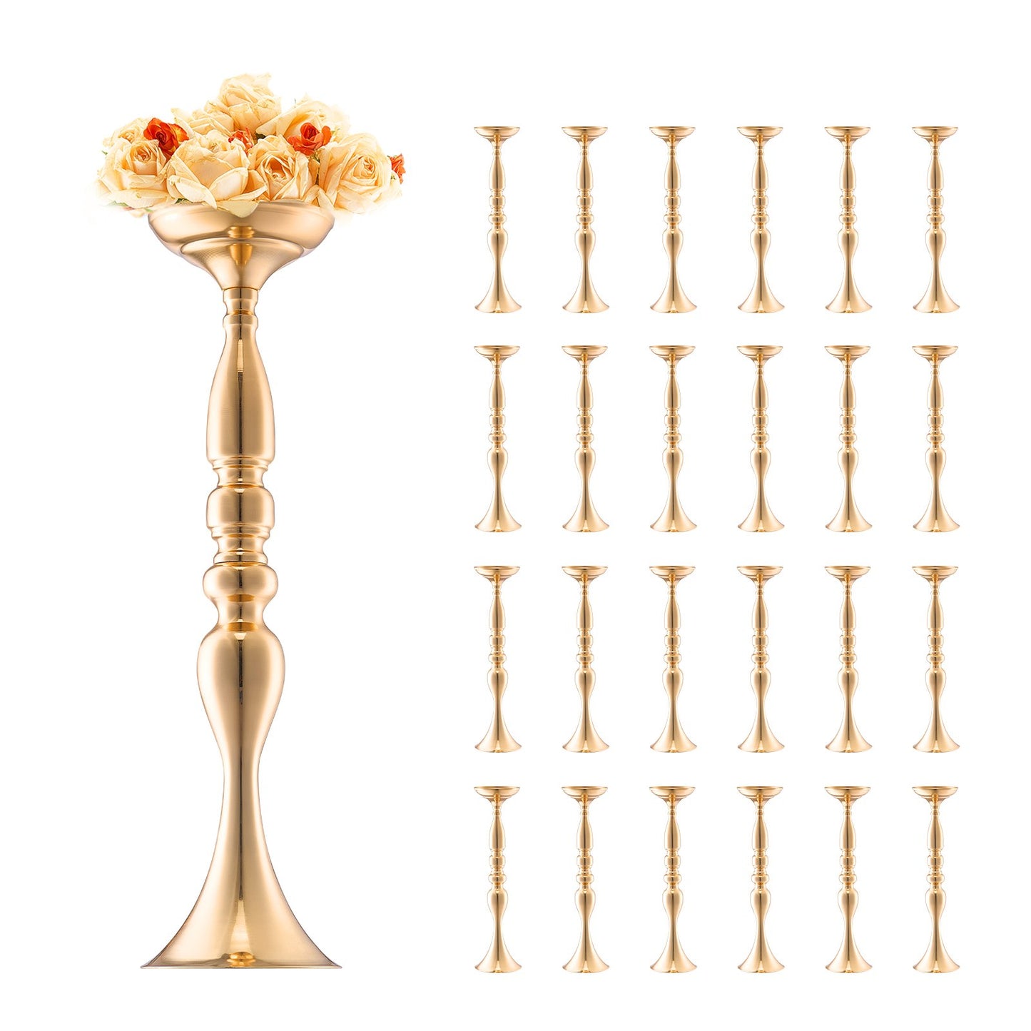 24 STK 50cm/19,7” Bröllopsblommavas Metall Guld Blomsterställ för bord