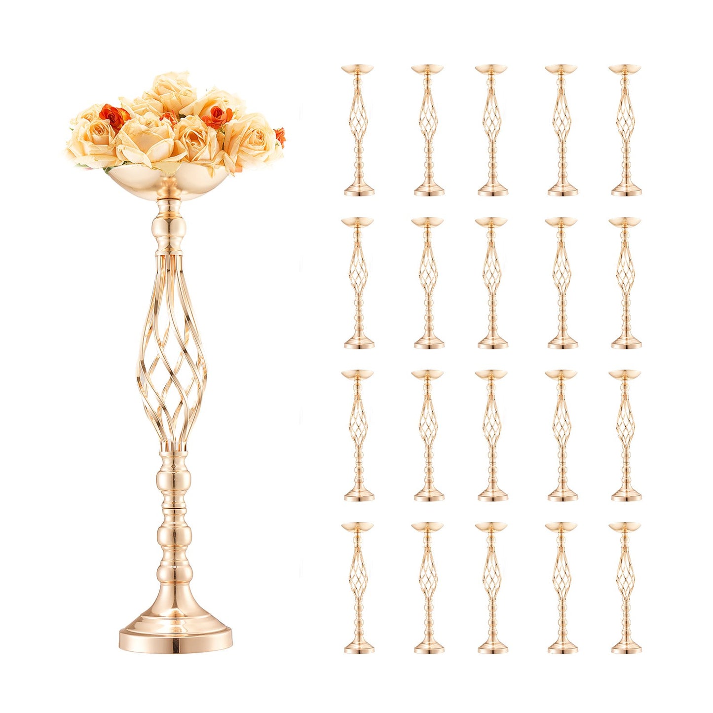 20ST 58cm/22,83” Bröllopsblommorvas Metall Guld Blomstativ för bord