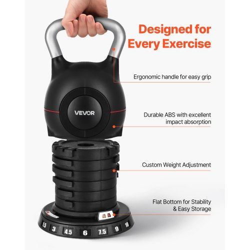 Justerbar Kettlebell med 7 viktnivåer 1,5/3/4,5/6/7,5/9/10 kg | EU