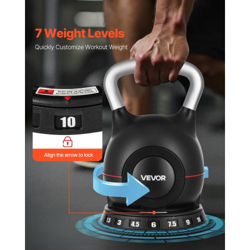 Justerbar Kettlebell med 7 viktnivåer 1,5/3/4,5/6/7,5/9/10 kg | EU