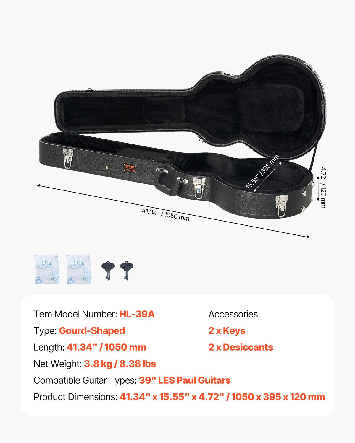 Electric Guitar Hard Case 41,34 in med lås och nyckel för LES Paul Guitars