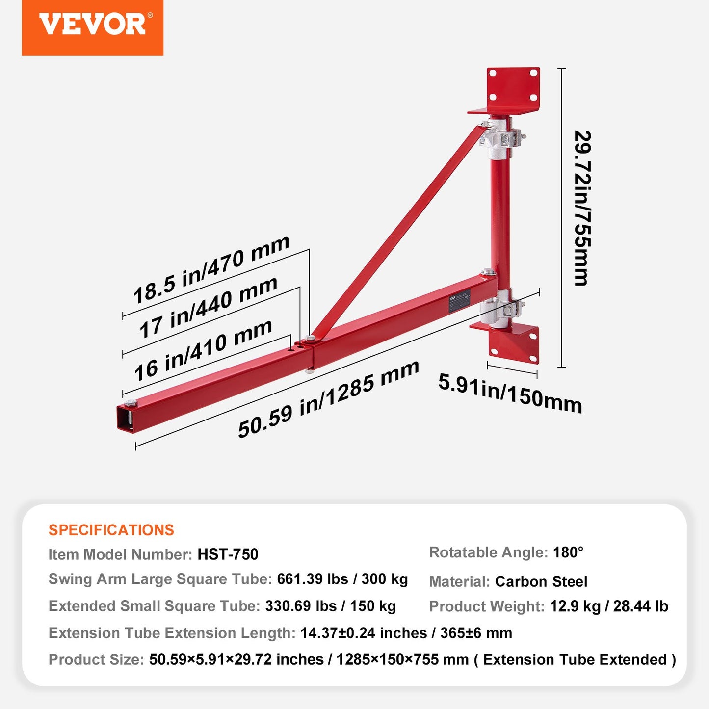 Elektrischer Hebearm, 300 kg Max Tragkraft, Elektrische Hebevorrichtung Schwenkarm mit Säule, Stahl-Hubgerüst, 180° schwenkbarer Gerüsthebearm, Seilwinden-Hebearm für Werkstatt, Garage