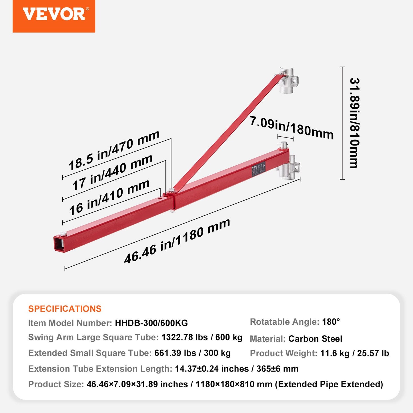 Elektrisk lyftarm, 600 kg Max belastningskapacitet, Elektrisk lyftanordning Svängarm, Stållyftram, 180° svängbar ställning lyftarm, Vinschlyftarm för lyft, verkstad, garage