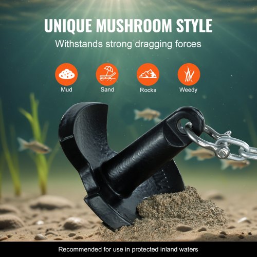 River Anchor 12 LBS Boat Anchor Cast Iron Black Vinyl Coated with Bracket | EU