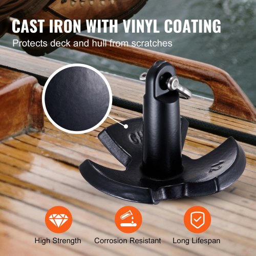 River Anchor 12 LBS Boat Anchor Cast Iron Black Vinyl Coated with Bracket | EU