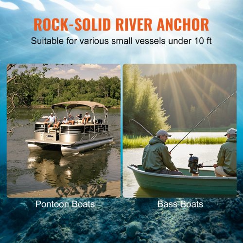 River Anchor 12 LBS Boat Anchor Cast Iron Black Vinyl Coated with Bracket | EU