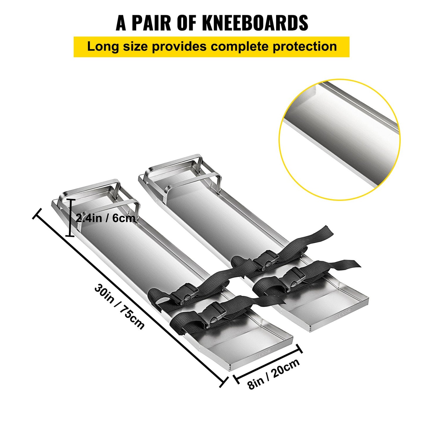 Betong Knäbrädor 30'' x 8'' Slider Knee Boards, Kneeler Board Rostfritt stål Kneeboards, Betongreglage Par rörliga skjutreglage, med betongbrädesband för cement och betongfinishi