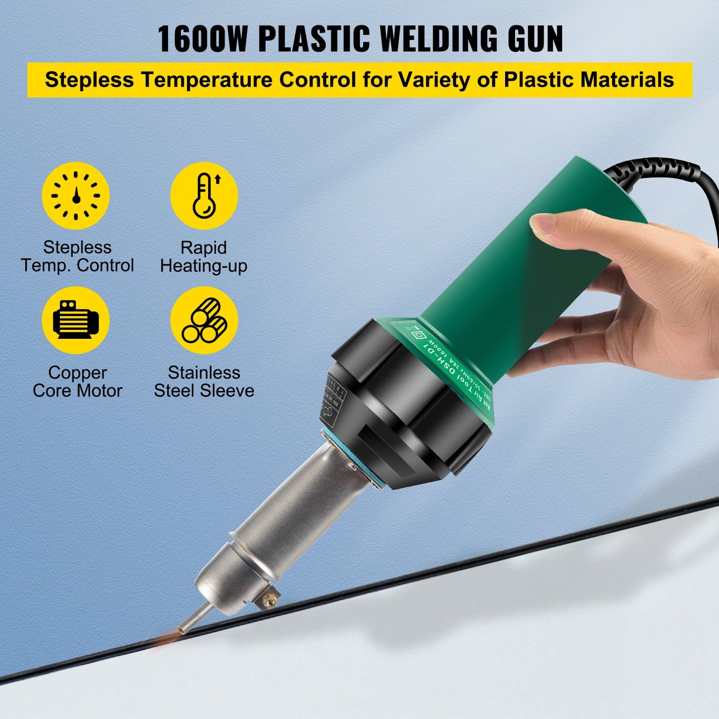Taksvetsare, 8 st PVC-svetspistol, 1600W varmluftsplastsvetsare, 220V PVC-värmepistol, plastsvetsare med glimmerrörsvärmekärna, steglös temperaturreglering 104-1112 °F Plastsvetssats
