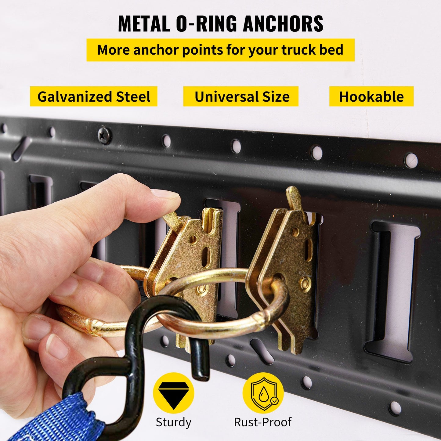 E Track Tie-Down Rail Kit, 30PCS 5FT E-Track Set includes 4 Steel Rails & 2 Single Tracks & 8 O-Rings & 8 Fasteners with D-Ring & 8 End Caps, Securing Accessories for Cargo, Motorcycles and Bicycles