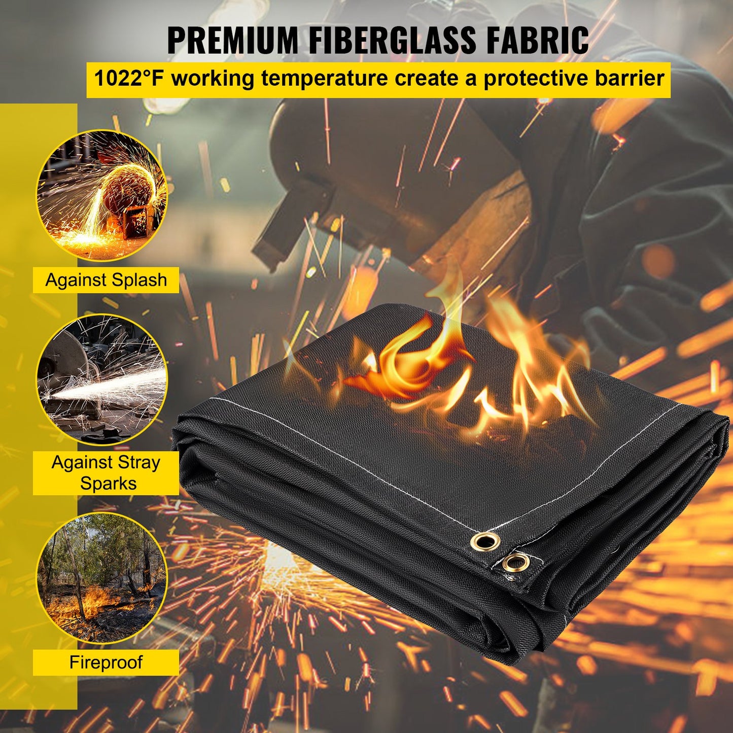 Brandfiltar, 2-pack svetsfiltar, 8' x 10' brandskyddsfilt, 1022°F flamskyddsfilt, svarta brandskyddsfiltar, brandskyddsfilt av glasfiber med 12 mässingshylsor