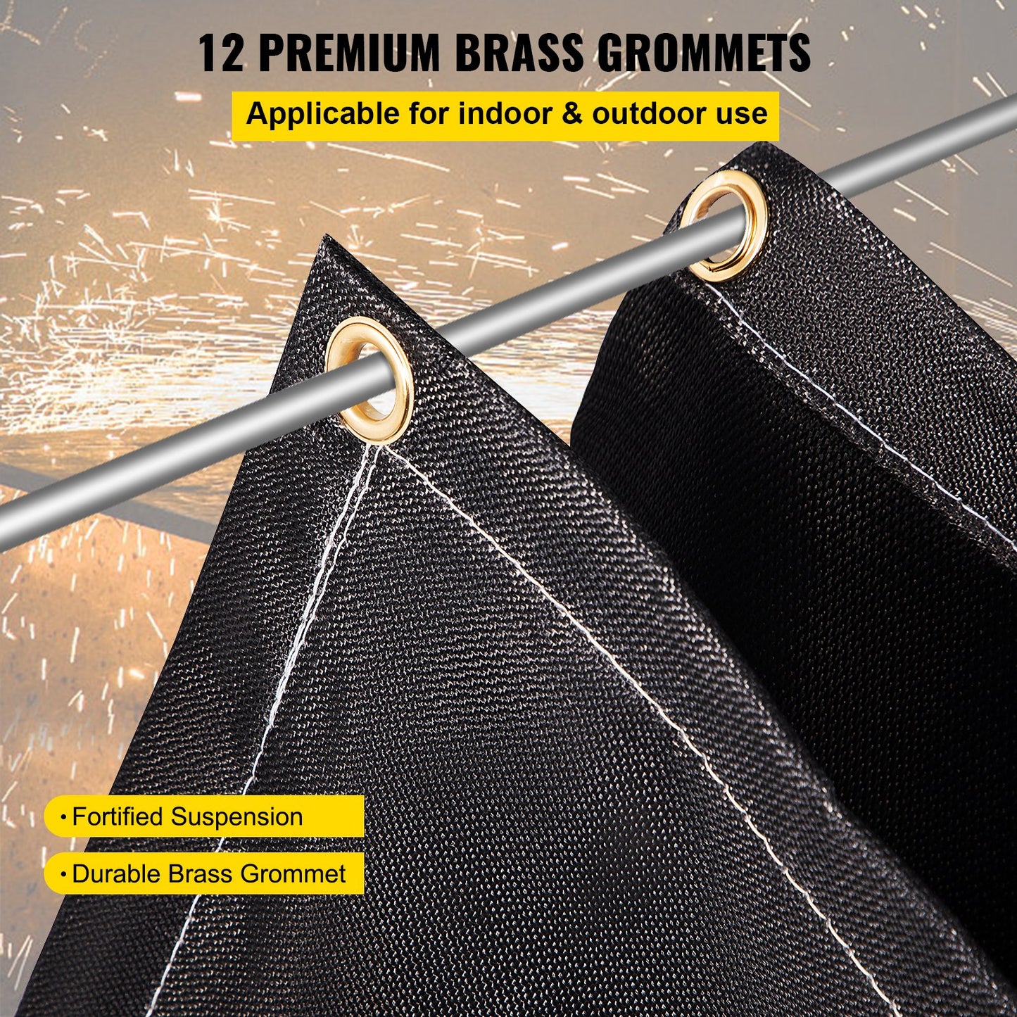 Brandfiltar, 2-pack svetsfiltar, 8' x 10' brandskyddsfilt, 1022°F flamskyddsfilt, svarta brandskyddsfiltar, brandskyddsfilt av glasfiber med 12 mässingshylsor